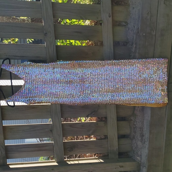 Vintage custom made sequin aurora borealis gown rainbow sparkle - Picture 4 of 6